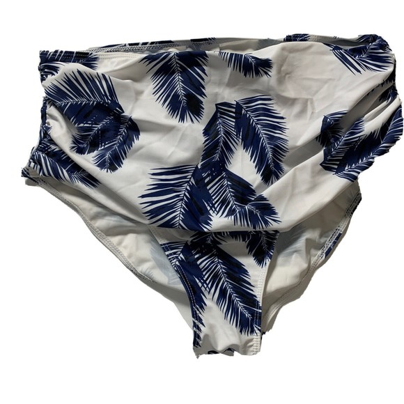 Womens XL Swimwear Bikini Bottoms High Rise Briefs Shirred Blue White Print NWOT - Picture 7 of 11